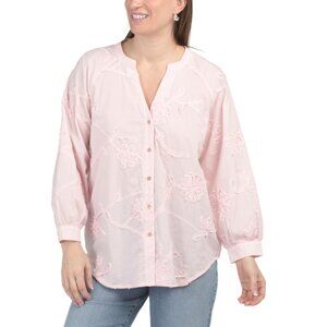 HESTER AND ORCHID Pink Raised Rose Shirt